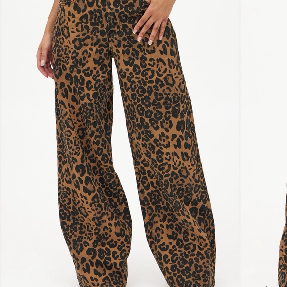 Fashion Nova Denim - Fashion Nova Leopard Print Flare Jeans - Brown and Black